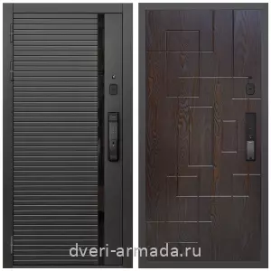 Левые входные двери, Умная входная смарт-дверь Армада Каскад BLACK МДФ 10 мм Kaadas K9 / МДФ 16 мм ФЛ-57 Дуб шоколад