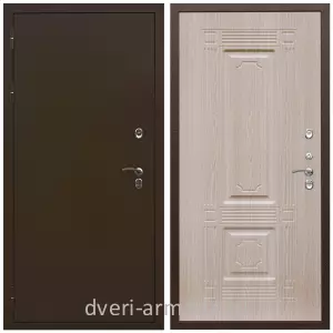 Утепленные для частного дома, Дверь входная уличная в дом Армада Термо Молоток коричневый/ МДФ 6 мм ФЛ-2 Дуб белёный для дачи на заказ двухконтурная