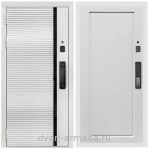 Двери МДФ для квартиры, Умная входная смарт-дверь Армада Каскад WHITE МДФ 10 мм Kaadas K9 / МДФ 16 мм ФЛ-119 Ясень белый